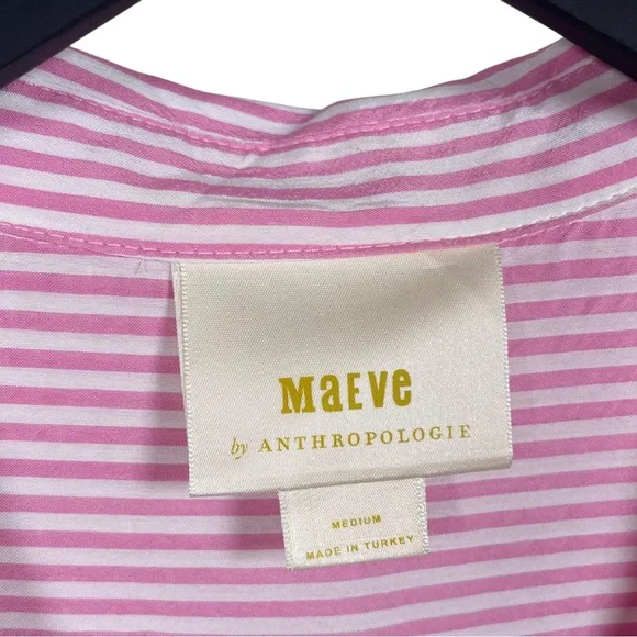Maeve Anthropologie Size M Zadie Striped Button Up Top Pink White - Picture 7 of 8